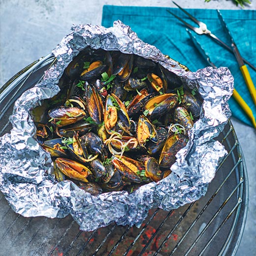 Barbecued Mussels with Parsley, Sumac and Aleppo Pepper