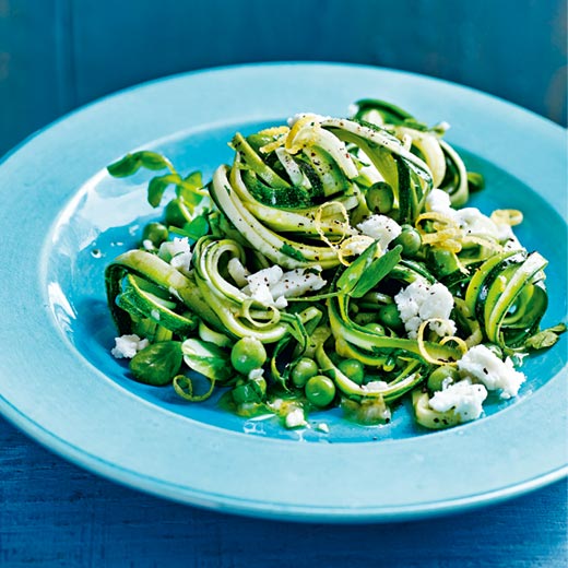 Raw Courgettes with Lemon, Feta, Pea, Mint and Pea Shoots 