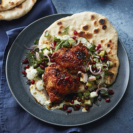 Pomegranate Molasses-Glazed Chicken with Fast Flatbreads