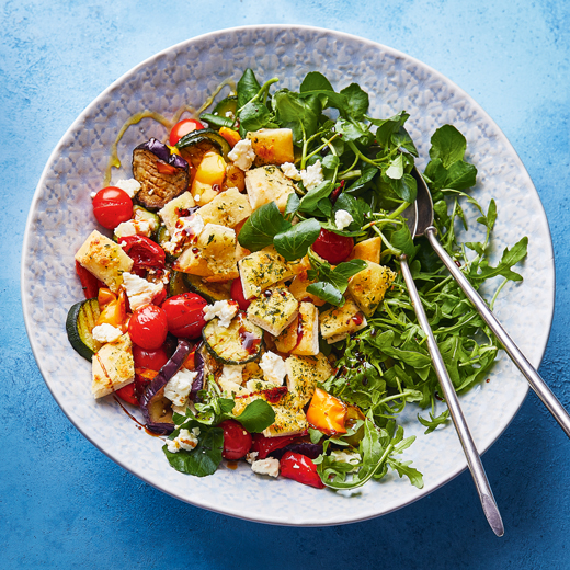 Chargrilled Vegetable Salad with Feta and Garlic Croutons 