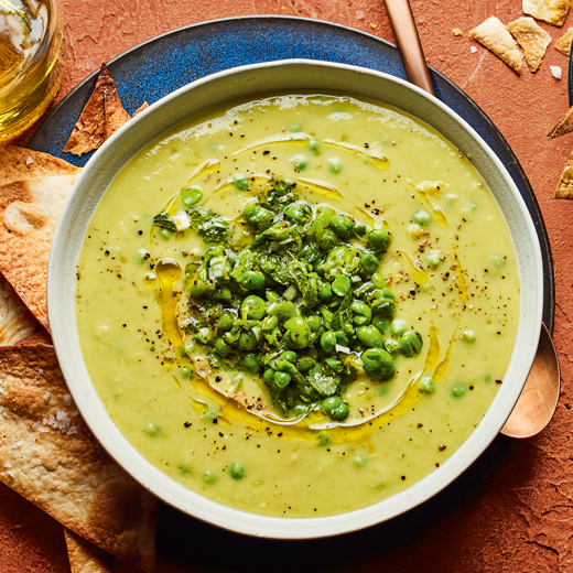 Pea and Butter Bean Soup with Crushed Pea Salsa