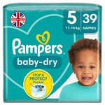 Pampers Baby-Dry Nappies, Size 5 (11-16kg) Essential Pack