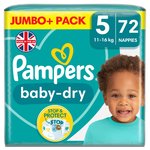 Pampers Baby-Dry Nappies, Size 5 (11-16kg) Jumbo+ Pack