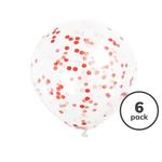 Unique Party Clear 12" Balloons with Red confetti