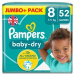 Pampers Baby-Dry Nappies, Size 8 (17kg+) Jumbo+ Pack