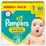 Pampers New Baby Nappies, Size 1 (2-5kg) Jumbo+ Pack