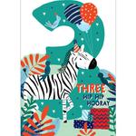 Party Zebra 3rd Birthday Card
