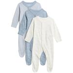M&S 3 Pack Sleepsuits, Blue Mix, 0-3 years