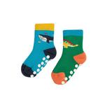 Frugi Grippy Socks 2 Pack, Whale/Dino, 0-6 months