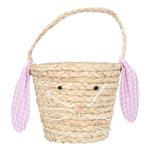 Ornamental Pink Straw Bunny Easter Basket