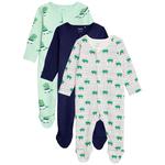 M&S Pure Cotton Dinosaur Sleepsuits, 3 Pack, Newborn-3 Years, Green Mix