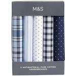 M&S Mens Antibacterial Pure Cotton Handkerchiefs, Blue Mix