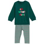 M&S Cotton Oh What Fun Slogan Outfit 0-3M Green