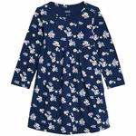 M&S Long Sleeve Floral Print Dress, Navy, 0-3 Years