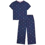 M&S Women's Palm Tree Pyjama Set, Small - Extra Large, Dark Blue