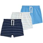 M&S Pure Cotton Striped Shorts, 0-3 Years, Blue