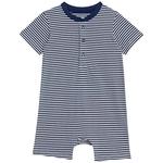 M&S Pure Cotton Striped Romper, 0-3 Years, Navy
