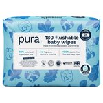 Pura Plastic Free Flushable Baby Wipes 3x60pk