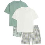 M&S Check Shorties, 2 Pack, 7-12 Years, Green 