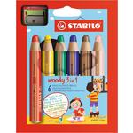 STABILO woody 3 in 1 colouring pencils wallet of 6 colours + sharpener 