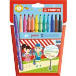 STABILO Power colouring pens wallet of 12 assorted colours